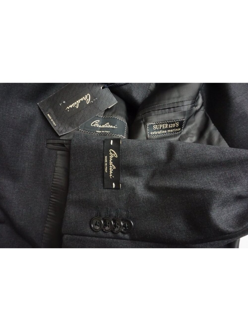 Corneliani Dark Gray Wool 2 Pc Suit Jacket Pants 54 EU BRAND NEW